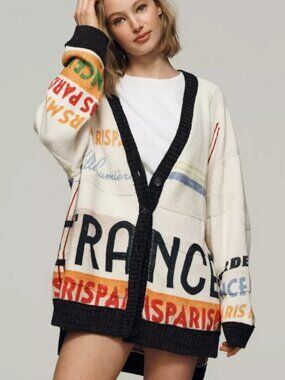Anthropologie Maeve Cotton Blend Boyfriend Cardigan Sweater Paris France S NWT